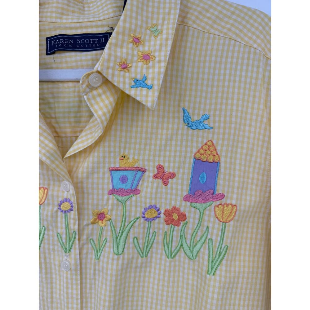 VTG Scott Womens 2X Button Down Shirt Gingham Yellow Embroidered Cottagecore - Picture 8 of 13